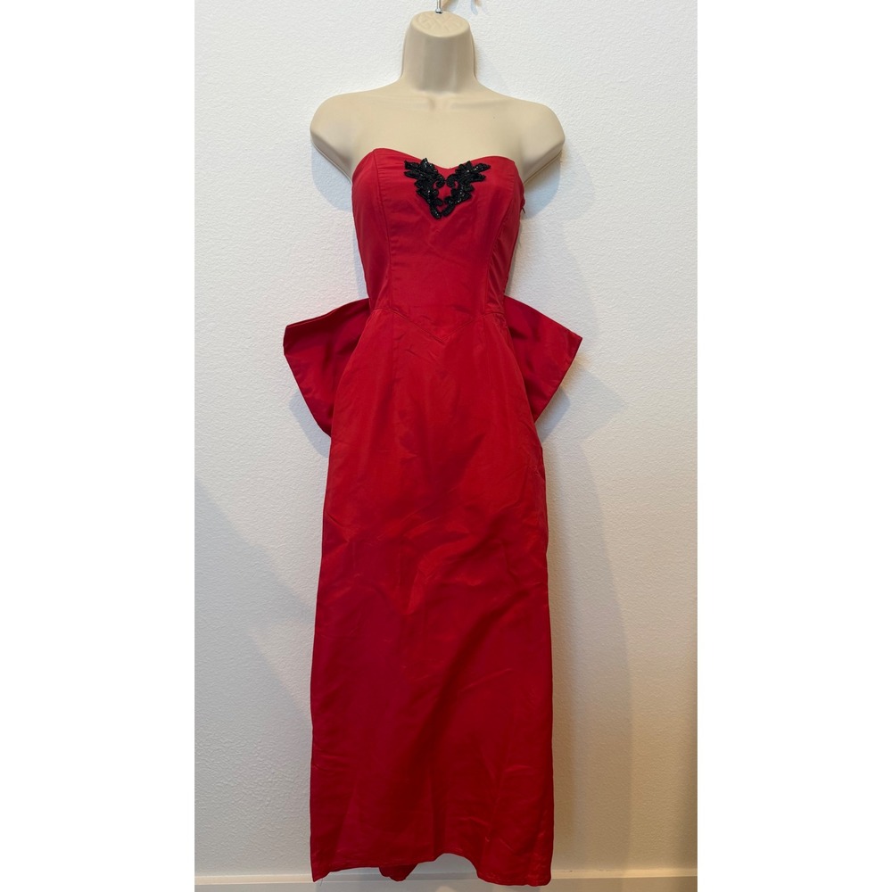 Vintage Gunne Sax Jessica McClintock Red Strapless Bow Gown Size 3 USA